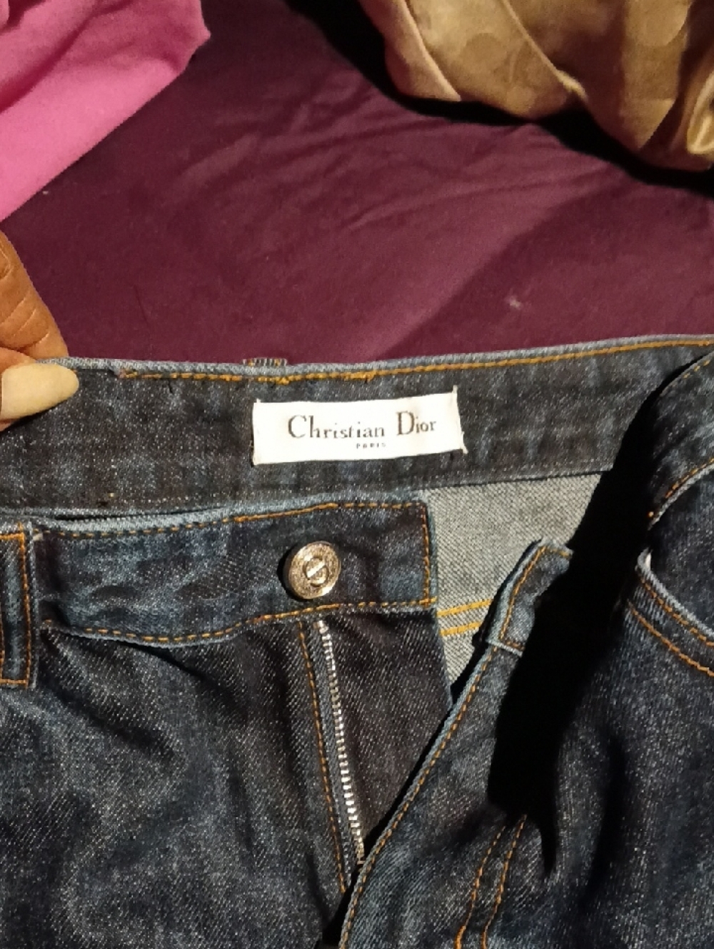 Dior Women  Dark Blue Straight Jeans with Contrast Stitching